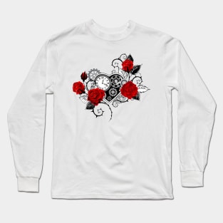 Mechanical Heart with Red Roses Long Sleeve T-Shirt